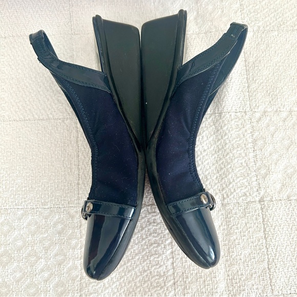 Anne Klein Slingback Wedge Shoes Navy Blue Glossy Toe Cap Comfort Davy size 8 - Picture 5 of 13